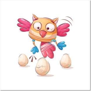 Funny Cute Owl dropping eggs Posters and Art